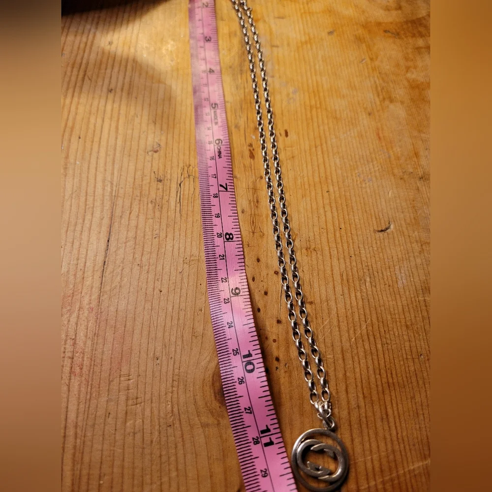 Gucci Silver GG Logo Round 925 Sterling Unisex Necklace